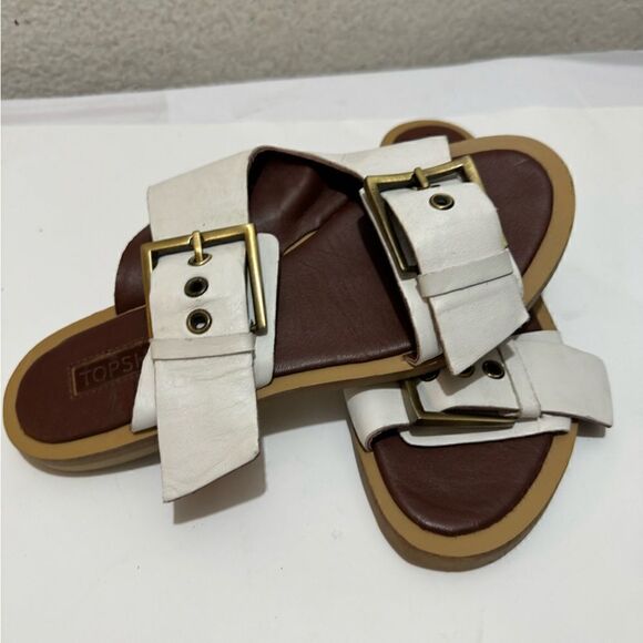 TOPSHOP Soft Leather White Buckled Strap Slippers, Size 6.5 (Retail $75) - Picture 4 of 6